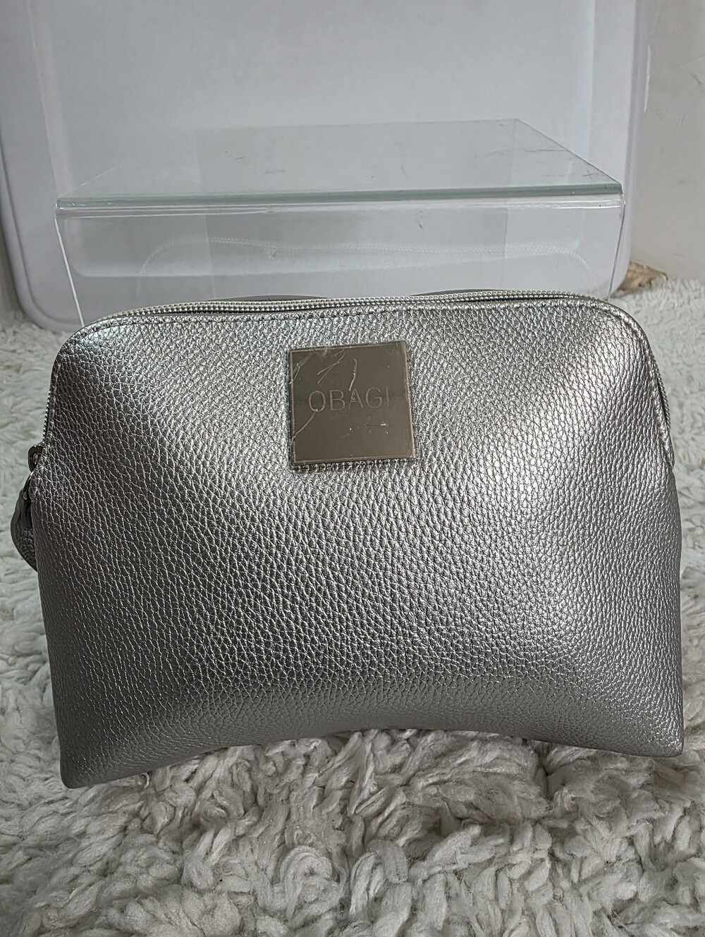 Obagi Silver Metallic Cosmetic Case Bag